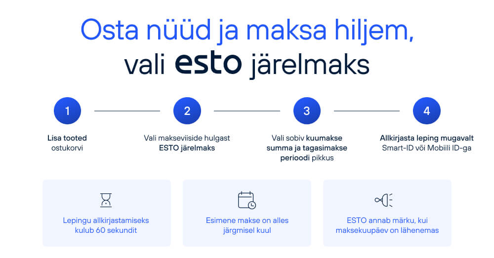 Osta n&uuml;&uuml;d ja maksa hiljem, vali ESTO j&auml;relmaks