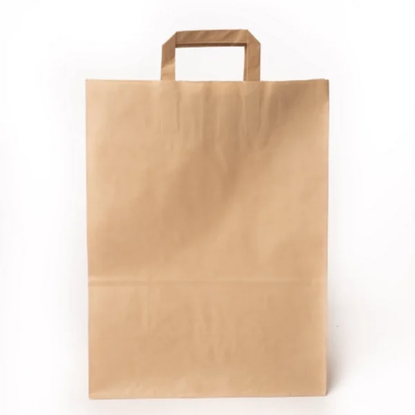 Kraft paberkott sangadega 26×14×29 cm — kaubandusele ja toitlustusele