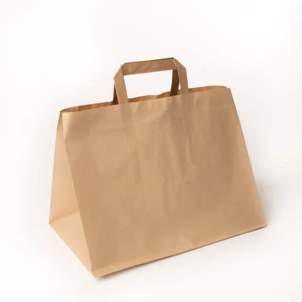 Kraft paberkott sangadega 32×22×25 cm — kaubandusele ja toitlustusele