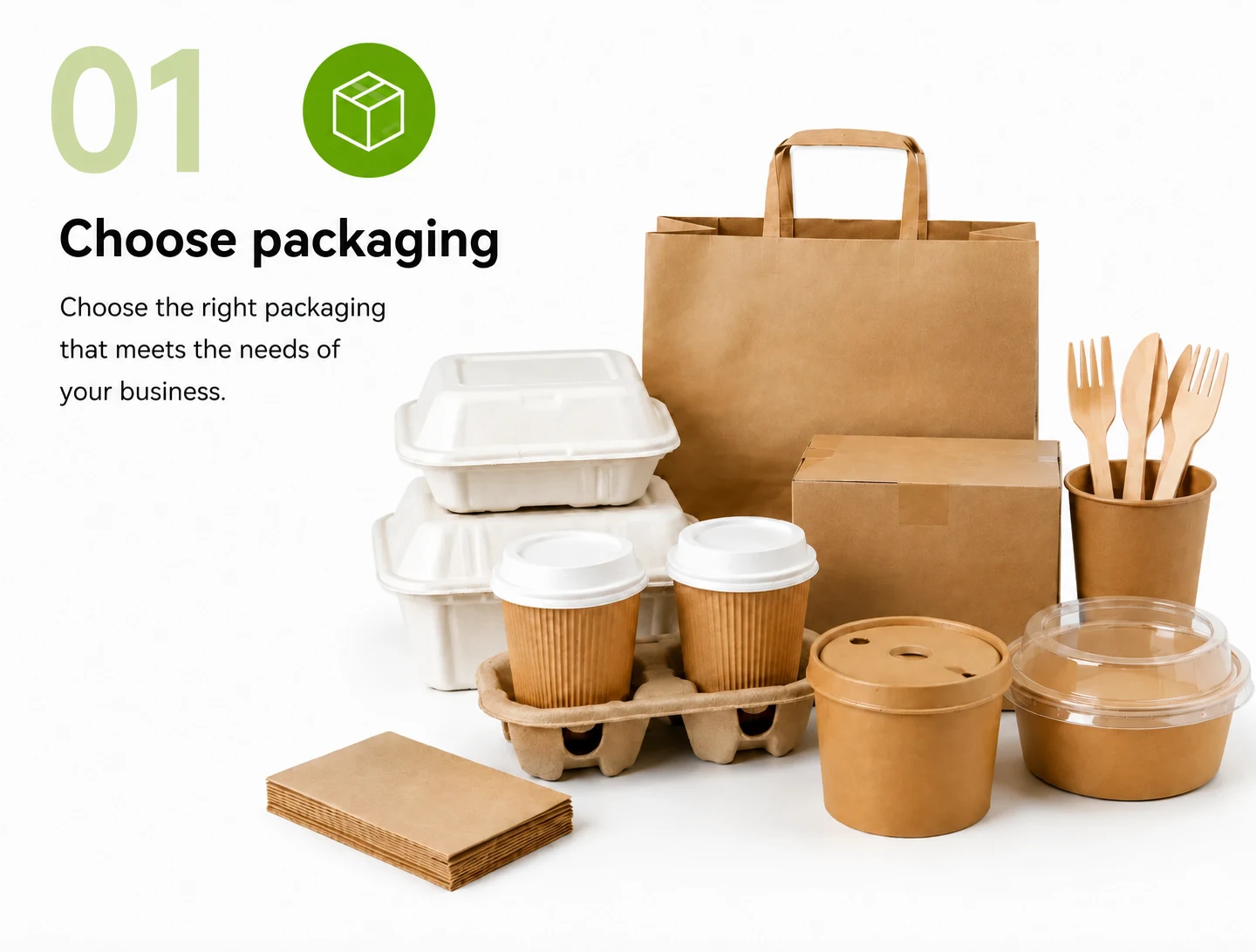 Eco-friendly disposable packaging for business — paper bags, takeaway containers, coffee cups and food packaging solutions for HoReCa and B2B companies.
