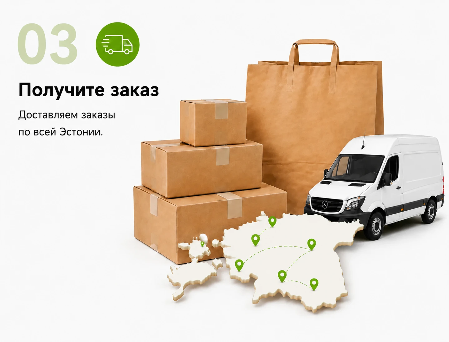 Быстрая доставка одноразовой упаковки и упаковочных материалов по всей Эстонии — бумажные пакеты, коробки и упаковка для бизнеса и HoReCa