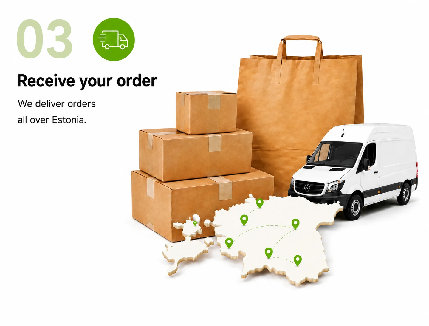 Fast delivery of disposable packaging and custom packaging orders across Estonia by Ecoway